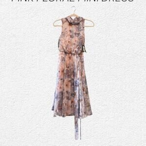 Jessica Howard Women's Blush Pink Floral Midi Cape Belted Dress Size 4